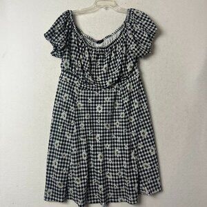 Torrid plus‎ size 1X puff sleeve skater dress off shoulder black gingham daisy